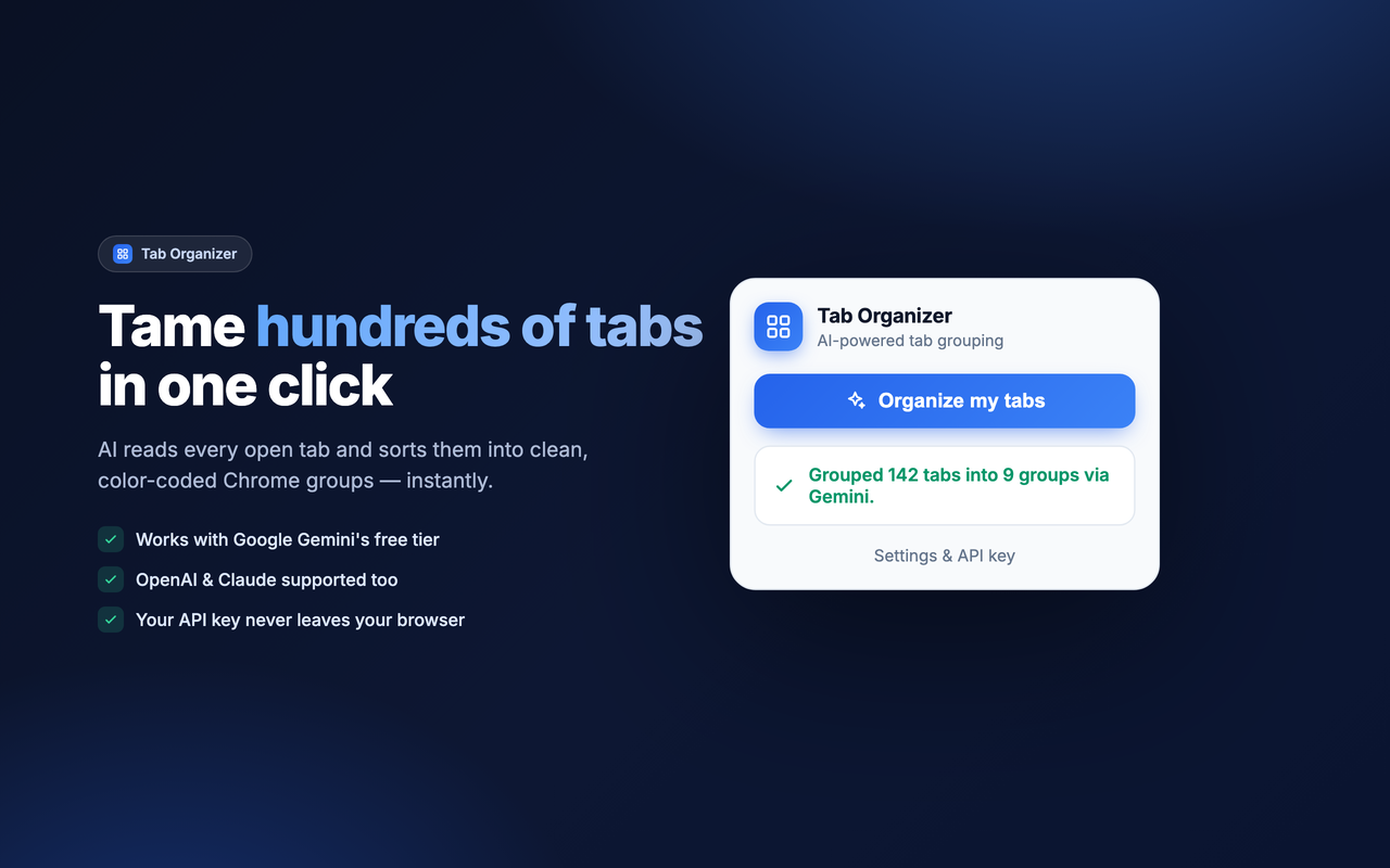 AI Tab Organizer popup grouping tabs